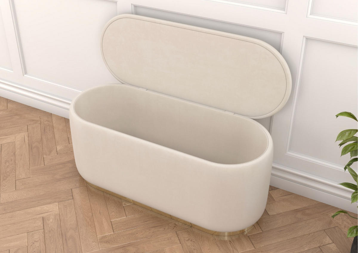 POUF Scarlett mit Stauraum, goldene Basis, 110/47/45 cm, Beige - Beige/Goldfarben, Holzwerkstoff/Textil (110/47/45cm) - Dancan