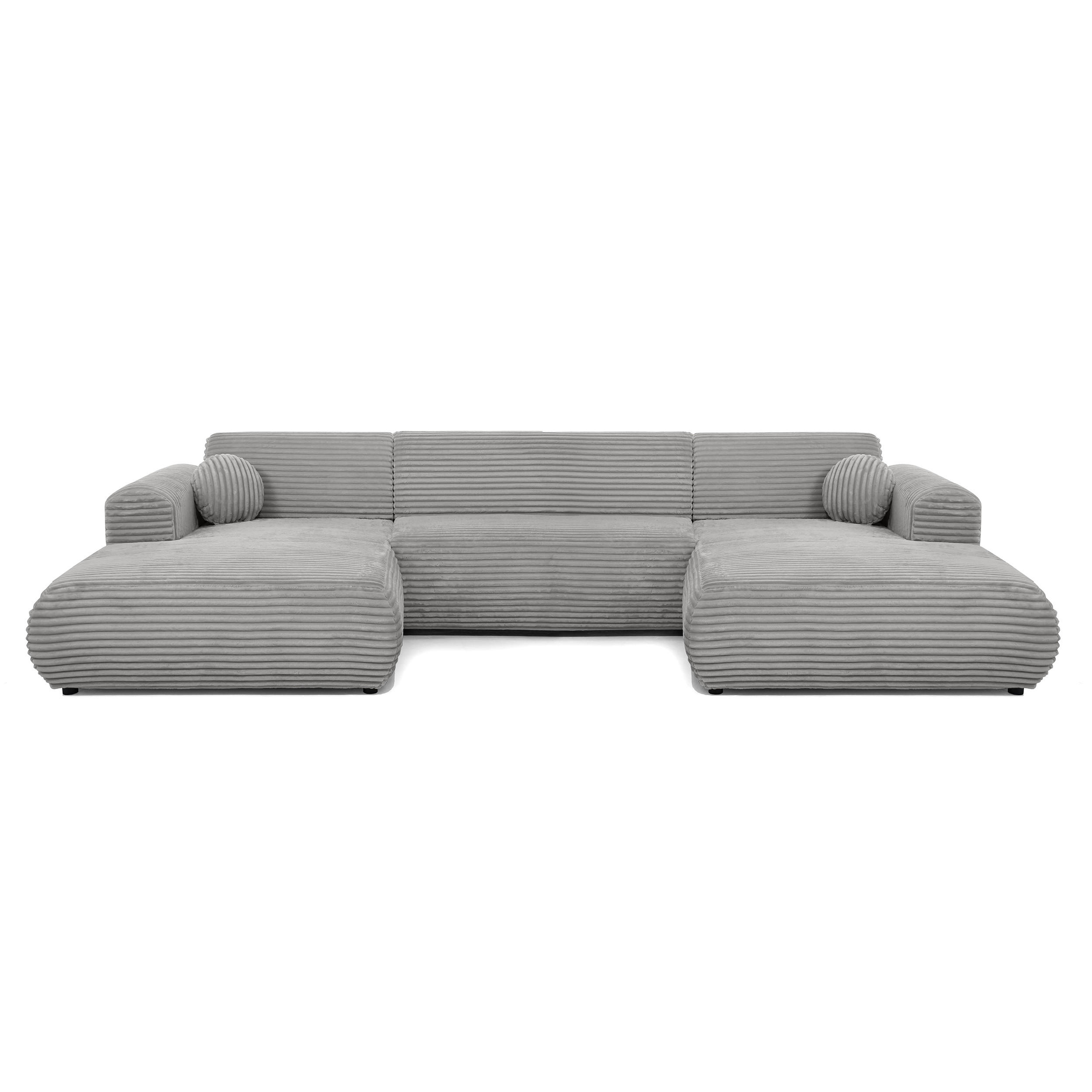 WOHNLANDSCHAFT Puerto U ohne Schlaffunktion, Hellgrau, Cordstoff - Hellgrau/Schwarz, Holzwerkstoff (363/76/170cm) - Beautysofa