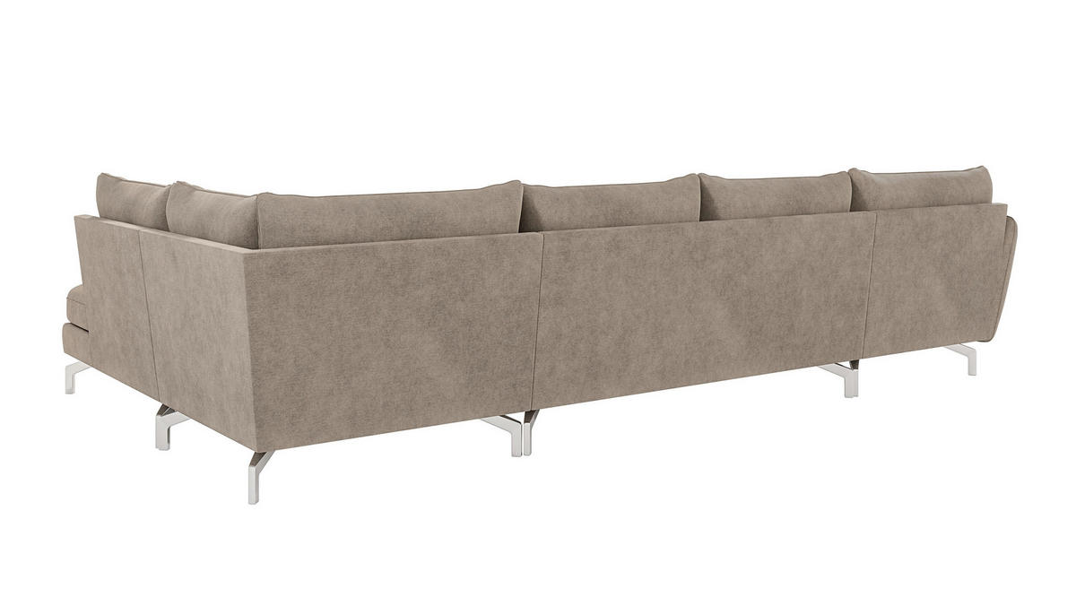 WOHNLANDSCHAFT Elou Dunkelbeige Microfaser - Chromfarben/Beige, Textil/Metall (336/87/200cm) - S-Style Möbel