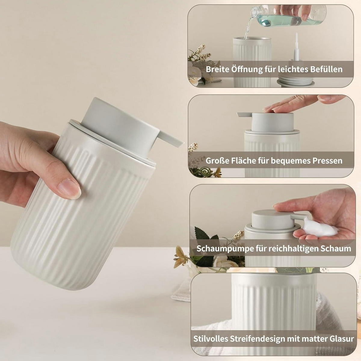 SEIFENSPENDER Keramik Grau 350ml - Grau, Keramik (8/14/8cm)