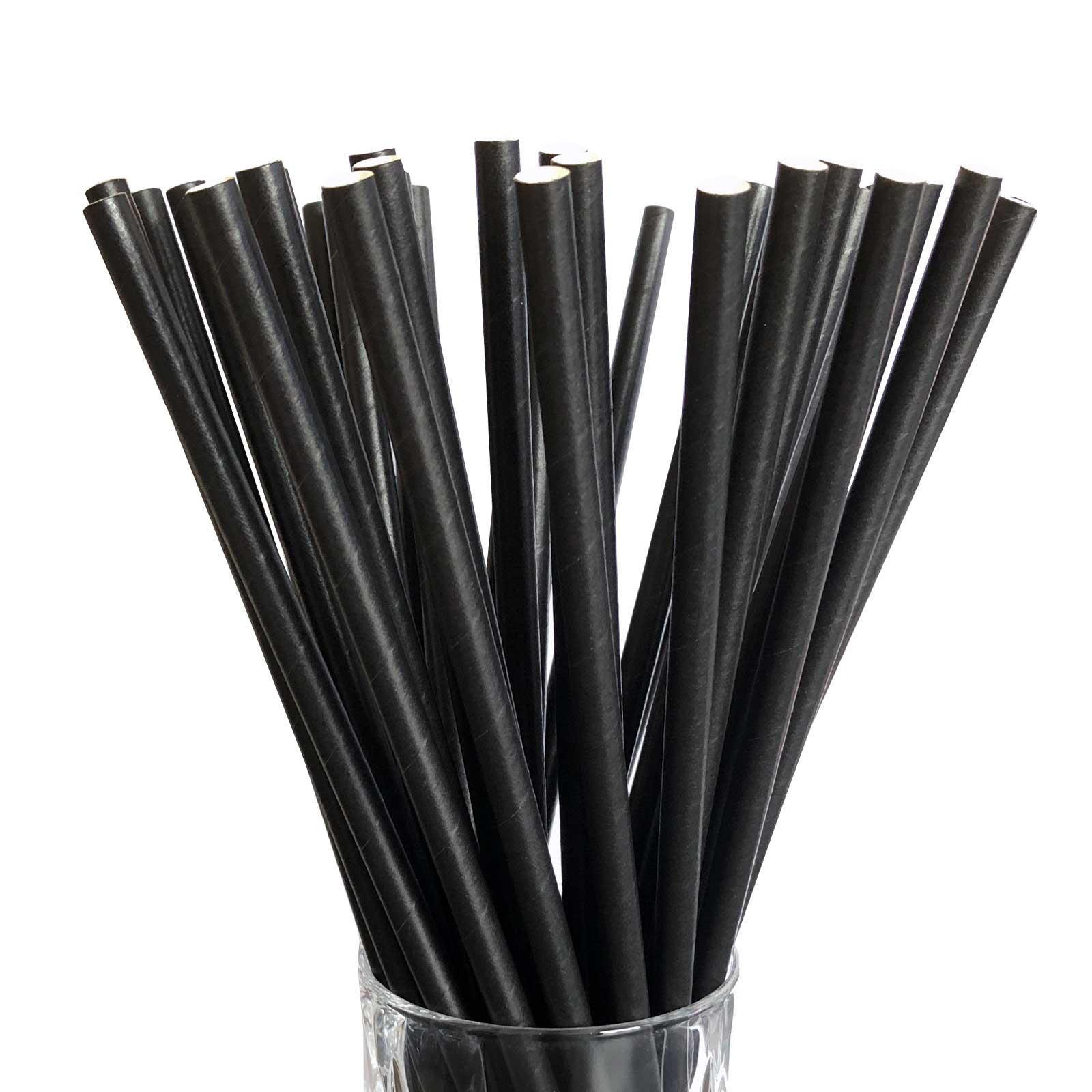 PAPIER-TRINKHALME Jumbo Schwarz 20 cm 100er Set - Schwarz, Papier (0.8/25cm) - LUXENTU