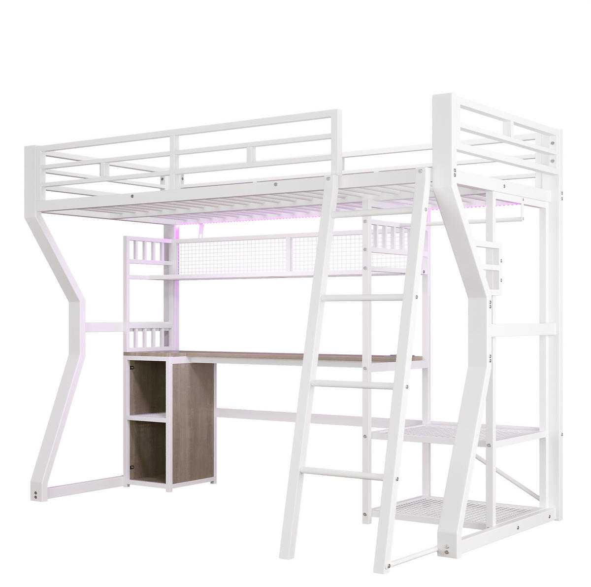 HOCHBETT 90/200 cm aus Metall und MDF mit Lichtleiste, Weiß - Weiß, Holzwerkstoff (90/200cm) - OKMYHOME