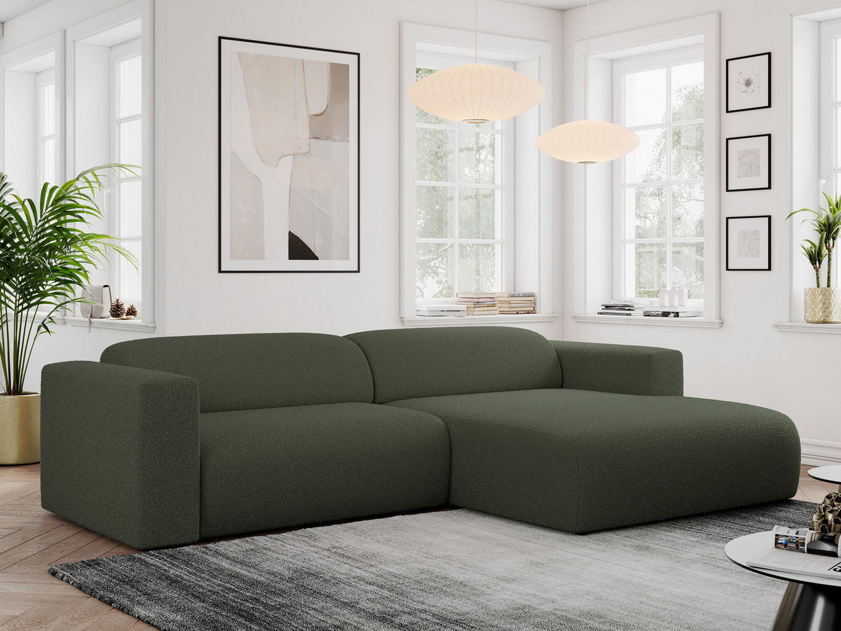 ECKSOFA PASADENA Grün Bouclé - Rechts Seite - Schwarz/Grün, Kunststoff/Textil (180/288cm) - MKS