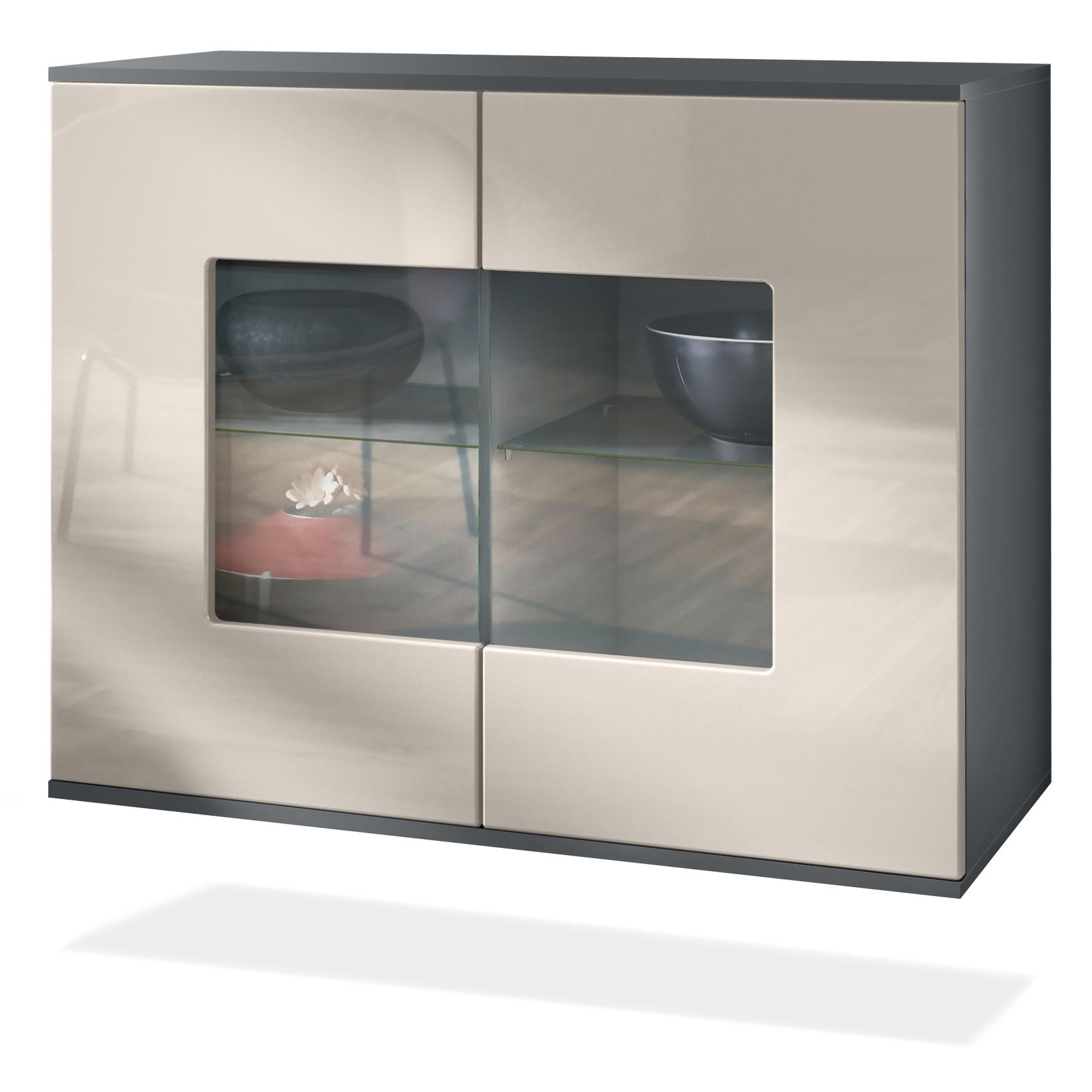 KOMMODE Grömitz Sandgrau Hochglanz - Sandfarben, Holzwerkstoff (92.5/73.5/35cm) - Vladon