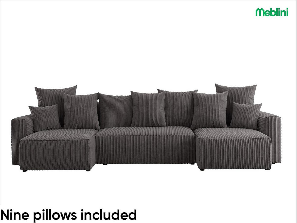 ECKSOFA DAVE U - Schwarz/Grau, Holzwerkstoff (312/142cm) - Meblini