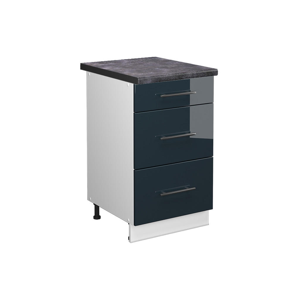 SCHUBLADENUNTERSCHRANK Fame-Line Dunkelblau Hochglanz 50 cm, AP Anthrazit - Weiß/Dunkelblau, Holzwerkstoff (50/82/60cm) - Vicco