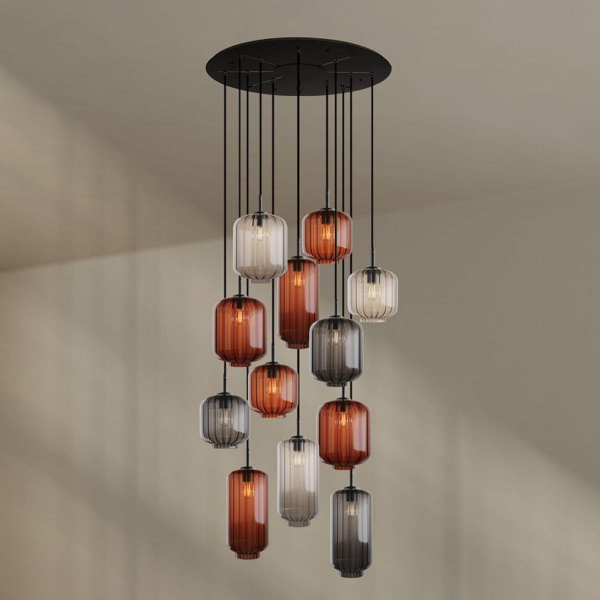 GALERIELEUCHTE Velo 12-flammig Mehrfarbig Ø 18/20/25cm - Multicolor/Schwarz, Glas (25/25/27cm) - s.luce