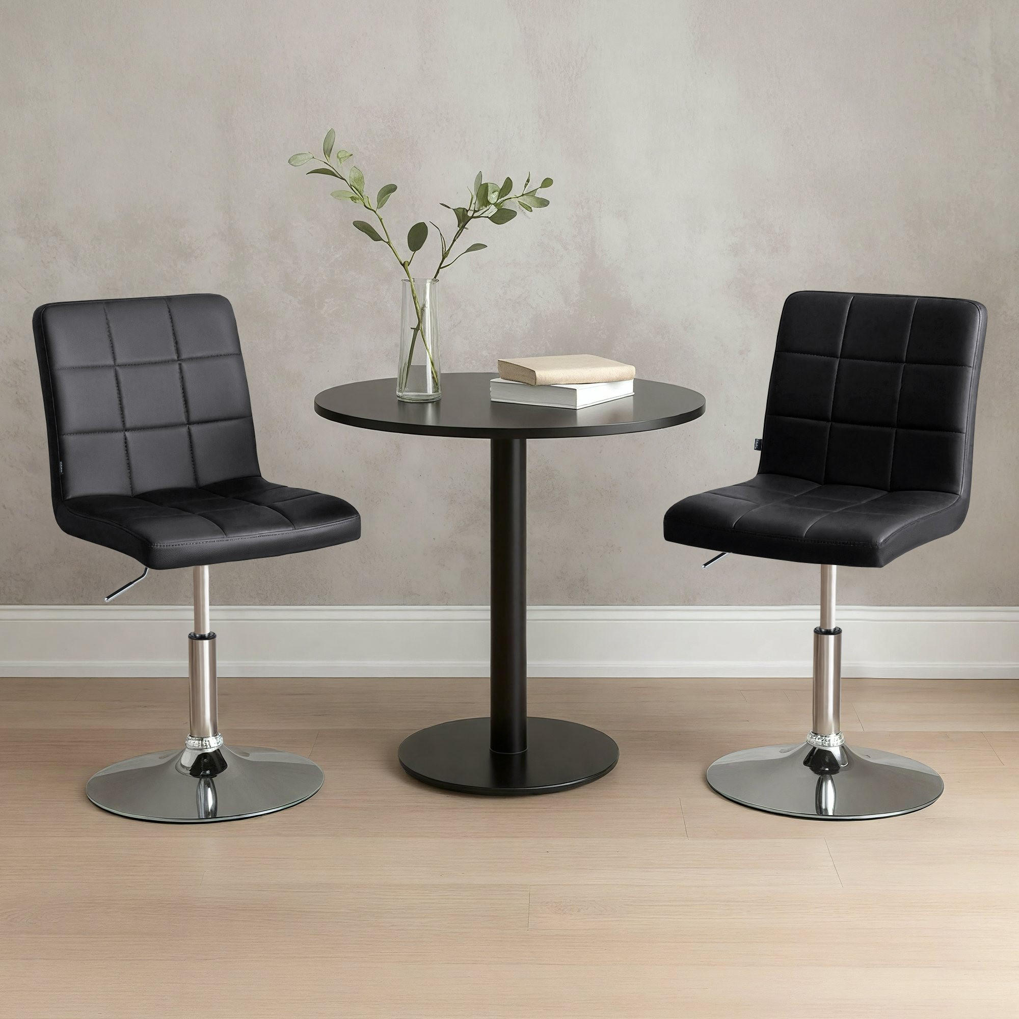 DREHSTUHL Lederlook Schwarz - Chromfarben/Schwarz, Textil/Metall (44/81/55cm) - CLP