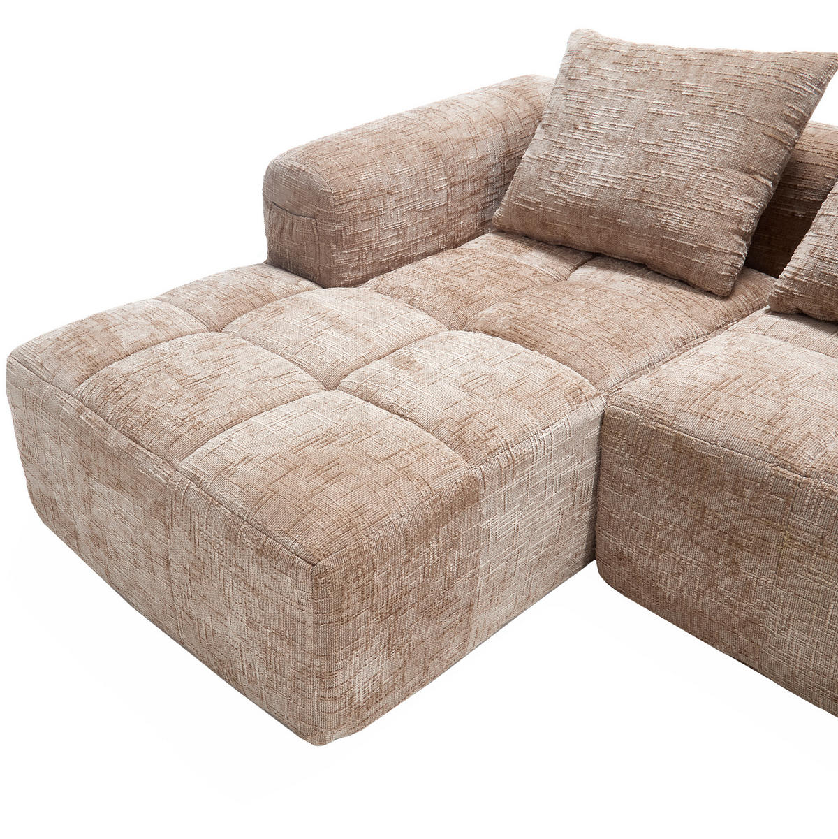 ECKSOFA L-Form 3-Sitzer mit Chaiselongue und Armlehnen Chenille khaki 250/158/60 cm - Naturfarben, Textil (250/158cm) - OKWISH