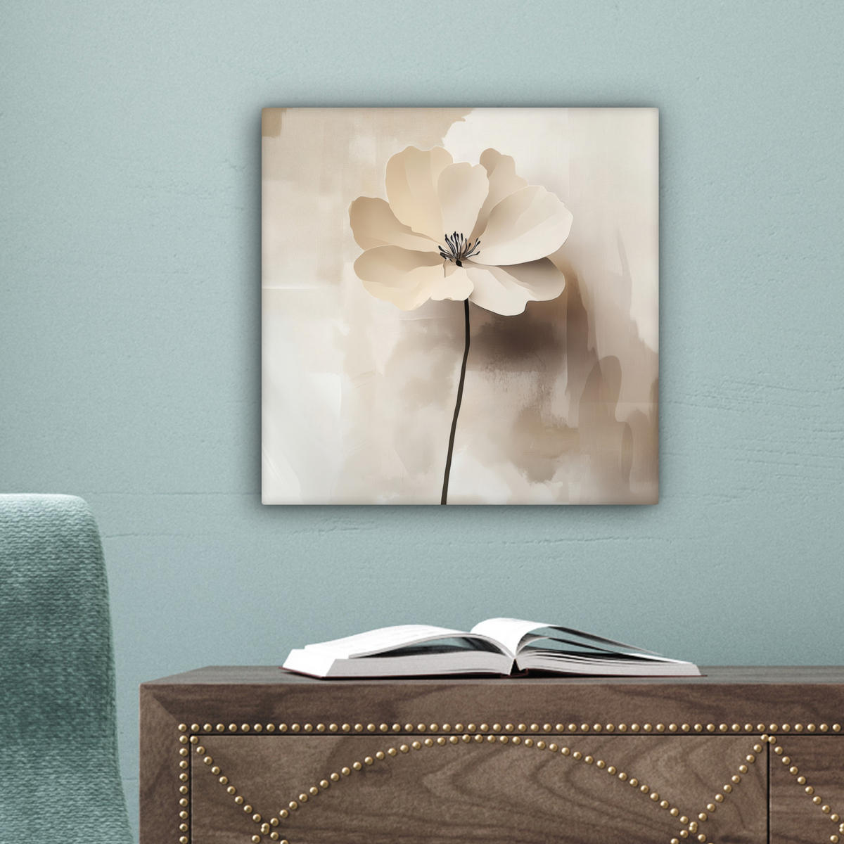 LEINWANDBILD Blume - Beige - Farbe - Schatten 20x20 cm - Creme, Textil (20/20cm) - MuchoWow