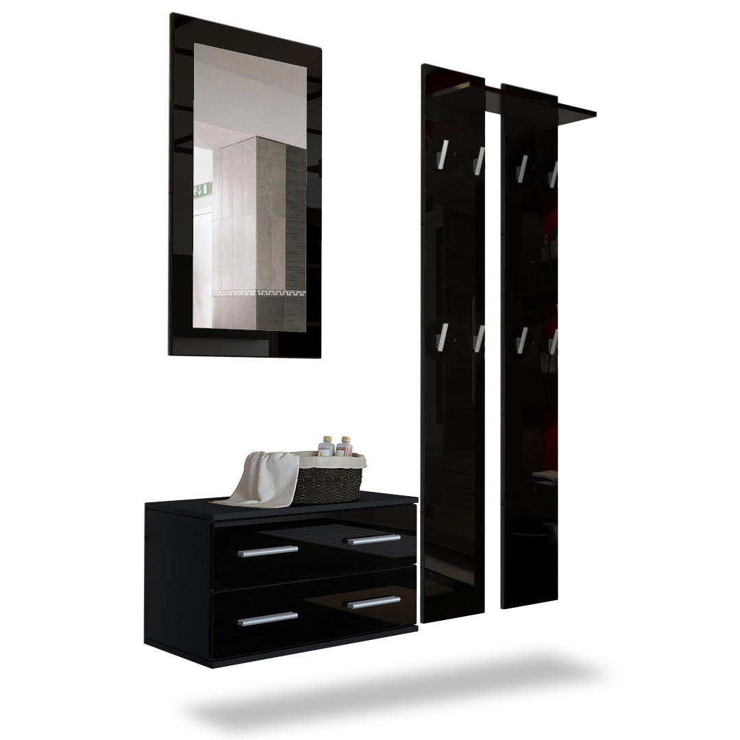 GARDEROBE Kioto Front in Schwarz Hochglanz - Schwarz Hochglanz, Holzwerkstoff (170/200/35cm) - Vladon