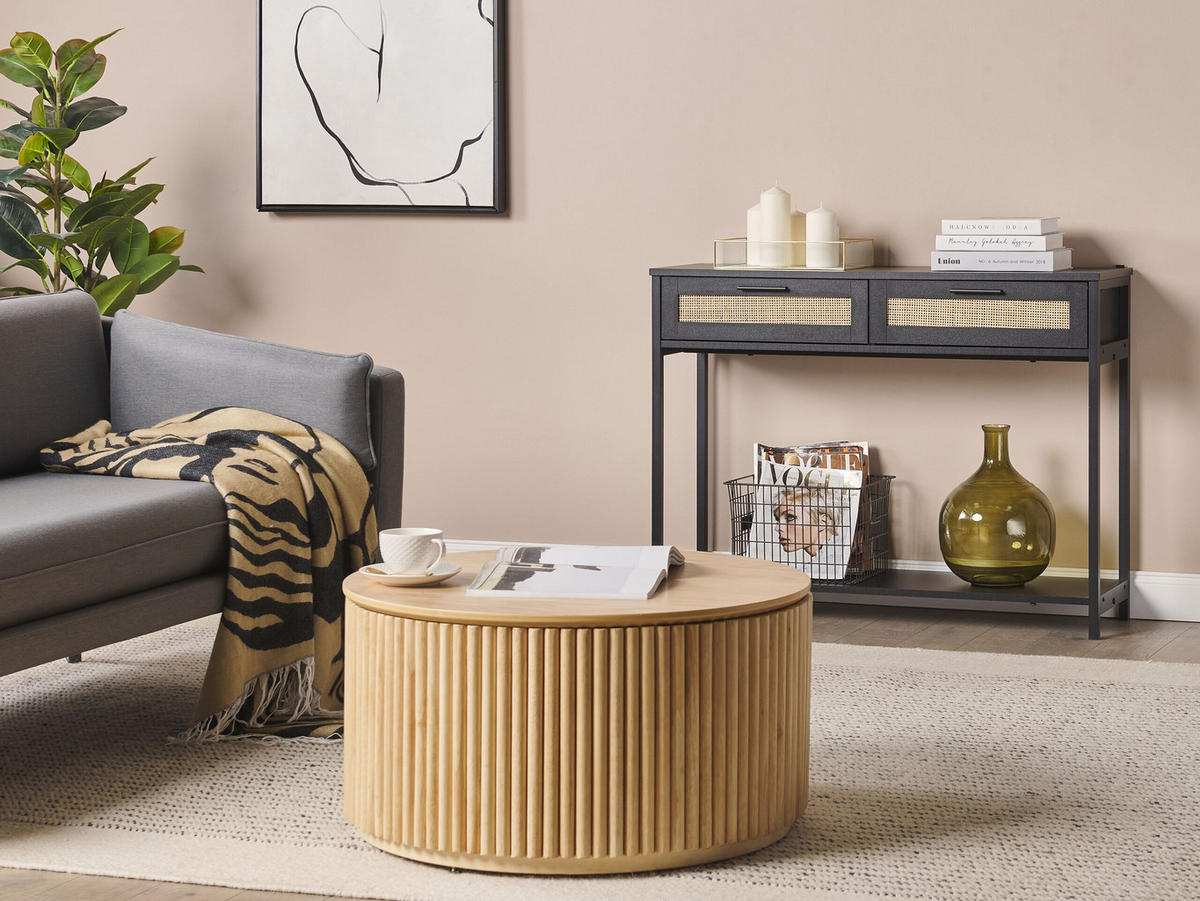 KONSOLENTISCH Rattan schwarz/beige 2 Schubladen Opoco - Beige/Schwarz, Holzwerkstoff (30/100/75cm) - Beliani