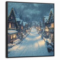 LEINWAND Bilder mit Rahmen - Weihnachtsdorf - Weihnachten - Schnee - Winter - 90x90 - Dunkelblau, Textil (90/90cm) - MuchoWow