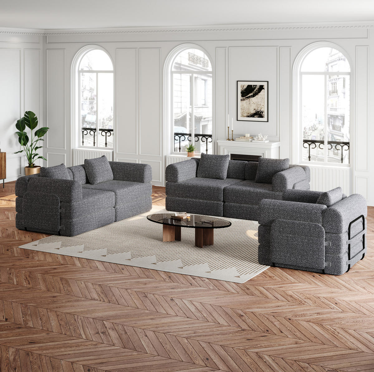 SCHLAFSOFA mit Armlehnen-Ablagefach 2-in-1 Grau Chenille 190/90/45 cm - Grau, Textil (274/69.8/183.8cm) - OKWISH