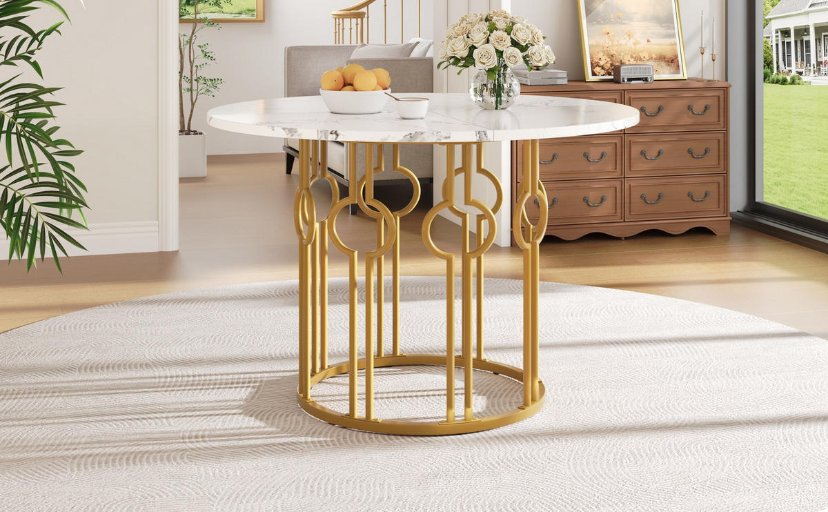 ESSTISCH 100x100x76 cm in Gold und Weiß aus MDF mit Metallbeinen - Weiß, Holzwerkstoff (100/100/76cm) - Modfu