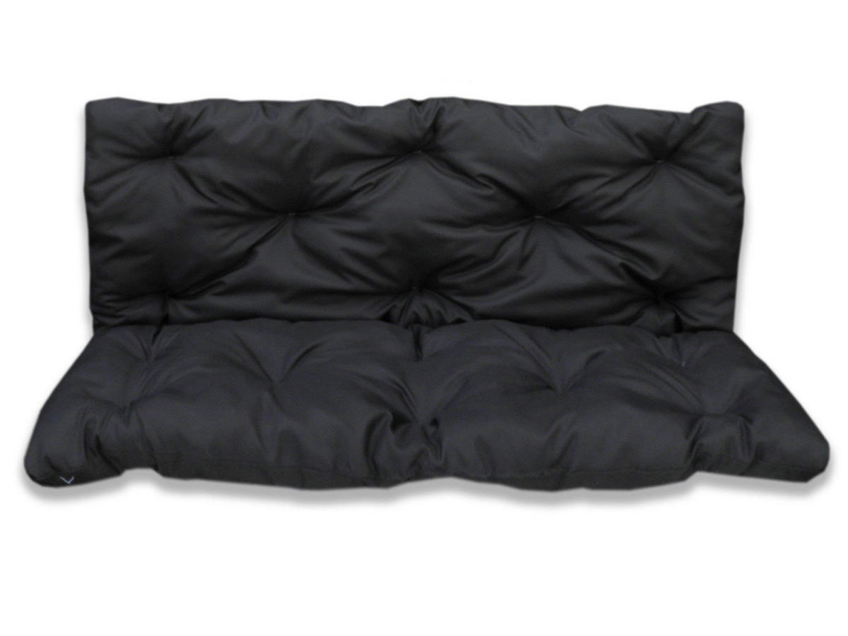 SITZKISSEN mit Rückenteil für 2 Personen Bankauflage KOMPLETT (120x60x50 cm, Schwarz) - Schwarz, Naturmaterialien (120/50/60cm) - Best for Kids