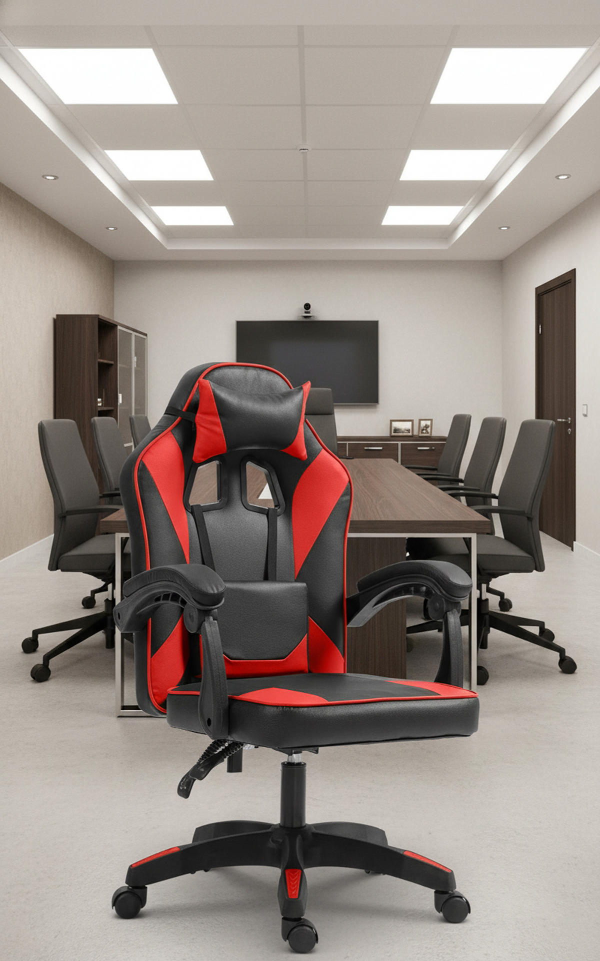 BÜROSTUHL Calyx Kunstleder schwarz/rot - Rot/Schwarz, Metall (60/121/59cm) - TPFLiving