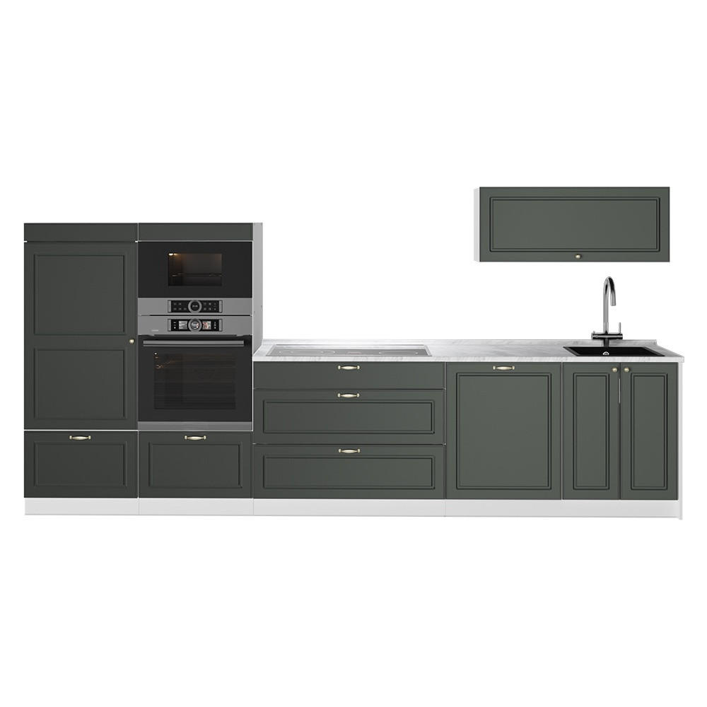 KÜCHENZEILE Fame-Line, Grün-Gold Landhaus/Weiß, 340 cm, AP Marmor - Weiß/Grün, Holzwerkstoff (340/153.6/60cm) - Vicco