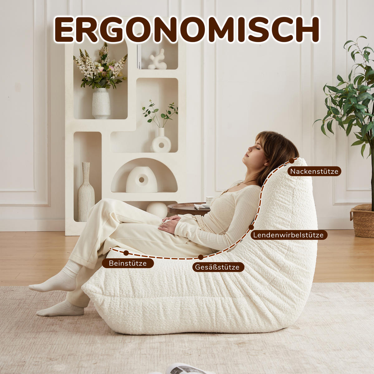 SITZSACK Ergonomischer aus Chenille & Memory-Schaum, Montagefrei - Beige, Textil (94/71/101cm) - Urban Meuble
