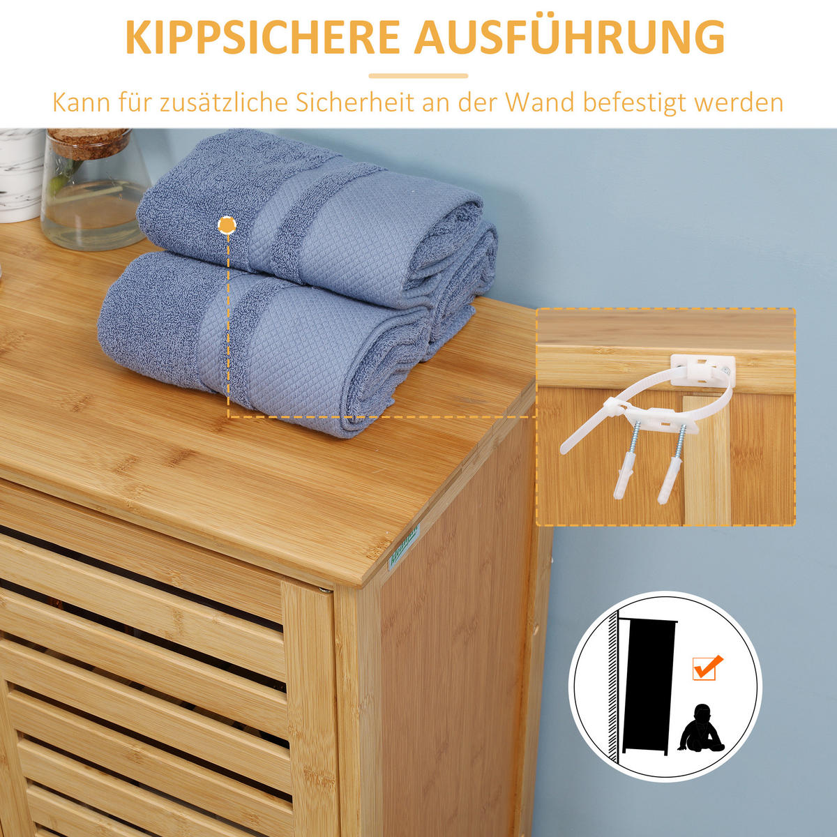 BADEZIMMERSCHRANK mit 2 Lamellentüren, 68 x 32 x 86 cm, Natur - Naturfarben, Naturmaterialen (68/86/32cm) - Kleankin