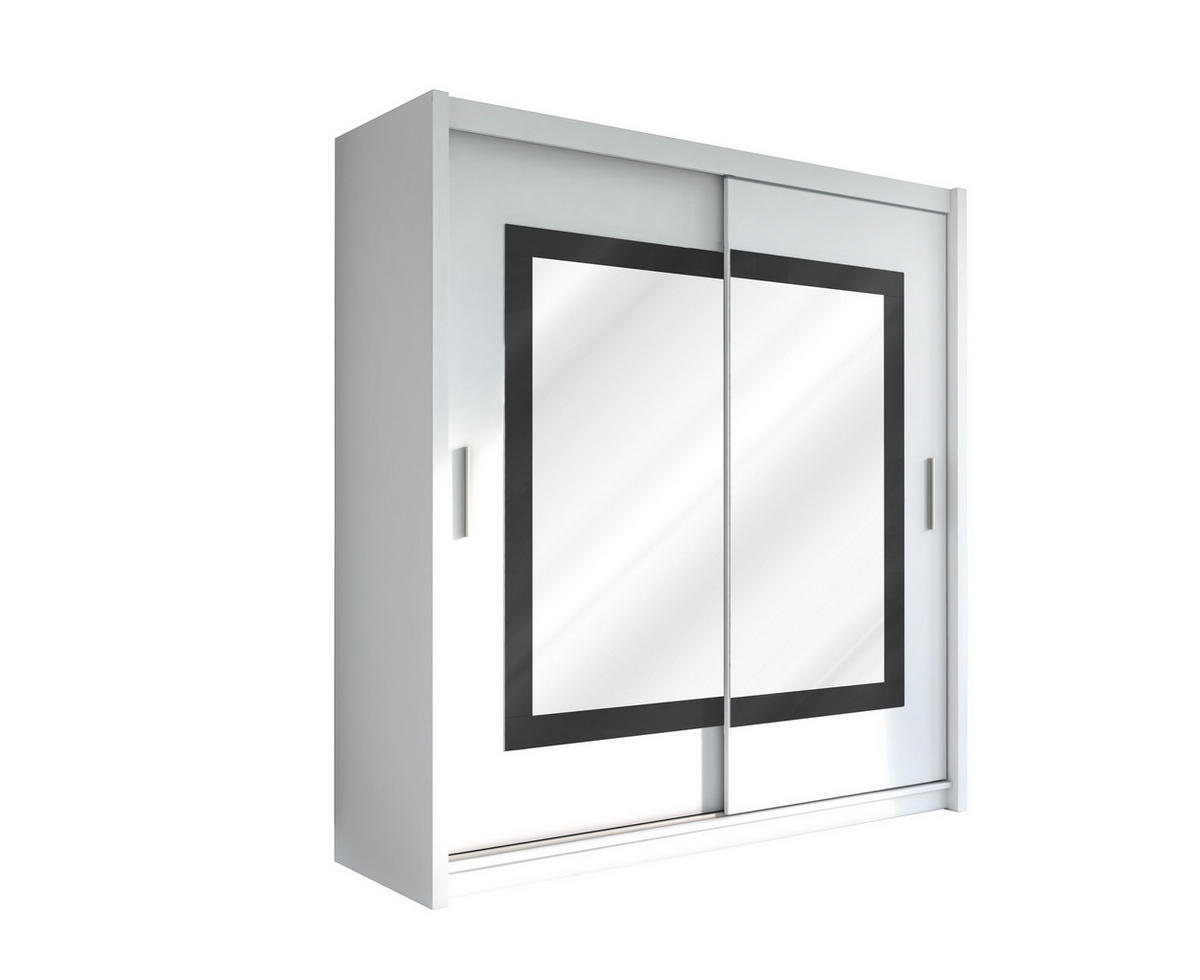 SCHWEBETÜRENSCHRANK KENNEN 203/215/61 cm 2-türig mit Spiegel Weiß - Weiß, Holzwerkstoff (203/215/61cm) - MASSENO