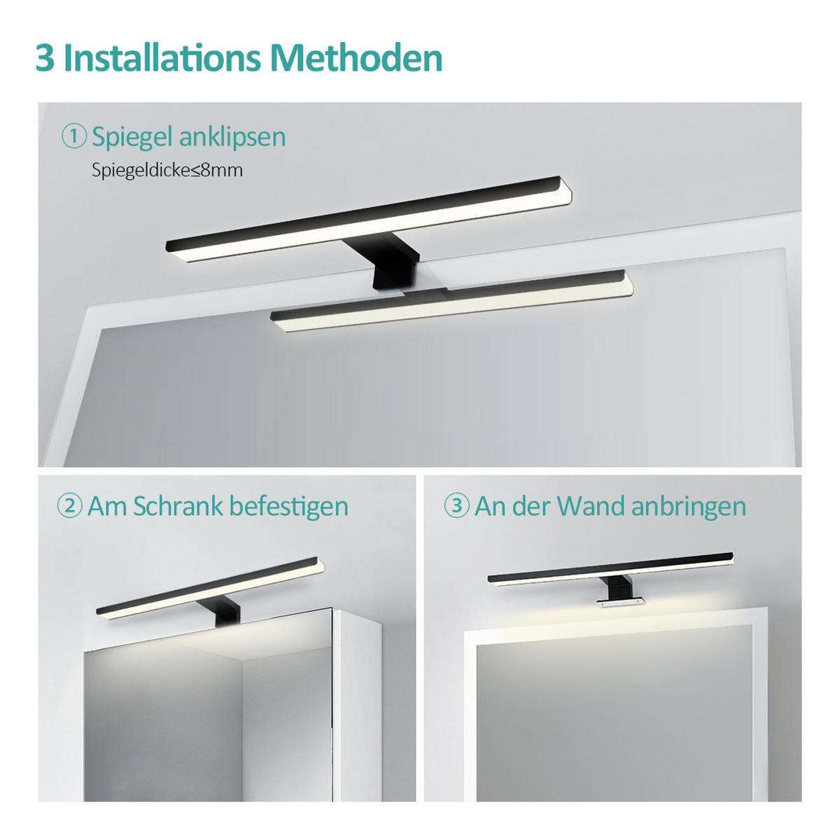 SPIEGELLEUCHTE LED Schwarz 4200K 40,4/17,1/4 cm - Schwarz, Kunststoff (17/40/4cm) - EMKE