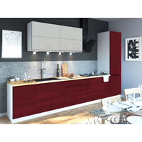 KÜCHENZEILE Florence 8-teilig Lichtgrau / Weinrot 392 / 59 / 207 cm - Rot/Grau, Holzwerkstoff (392/207/59cm) - Feldmann-Wohnen