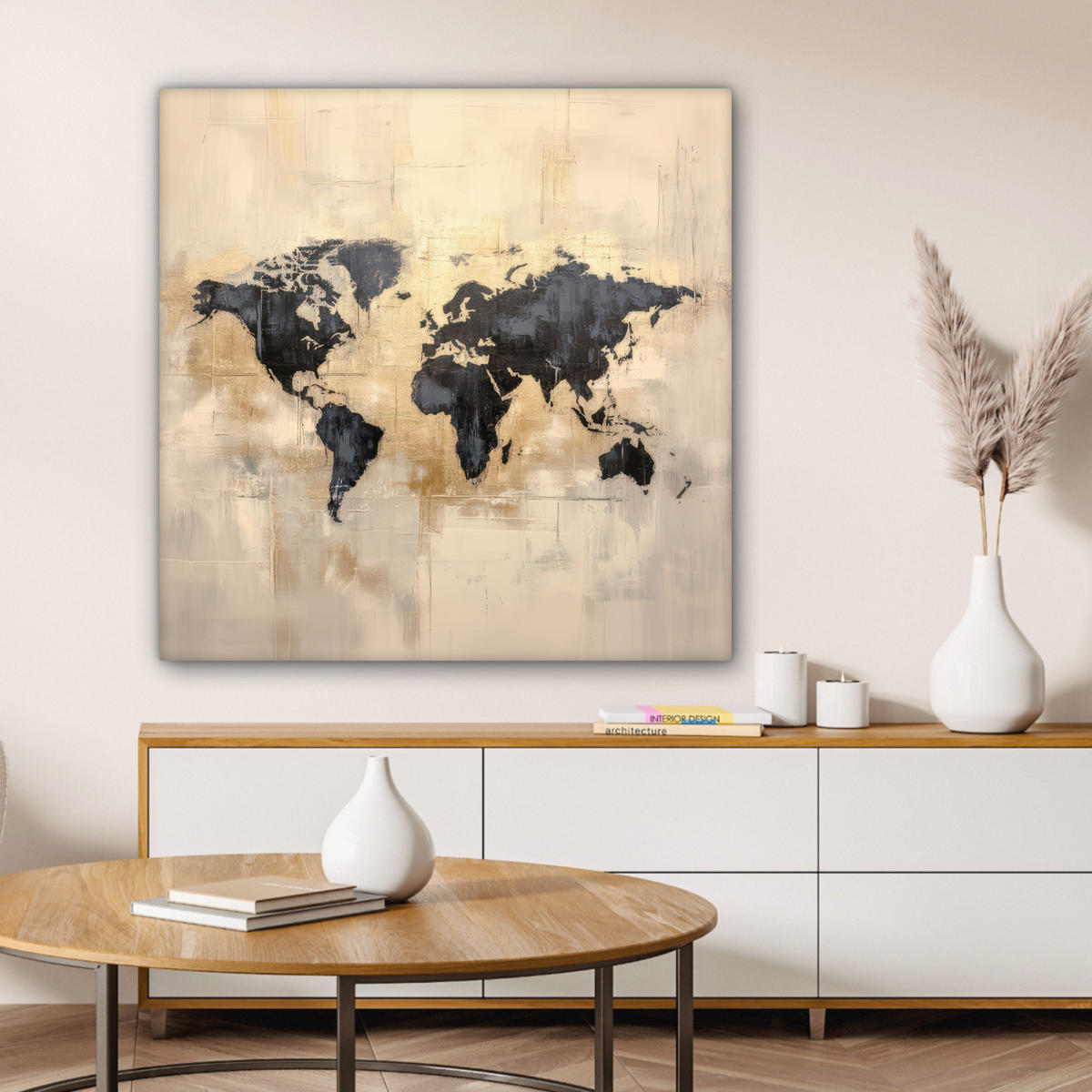 LEINWANDBILD Weltkarte - Gold - Schwarz - Abstrakt 90x90 cm - Kupferfarben, Textil (90/90cm) - MuchoWow