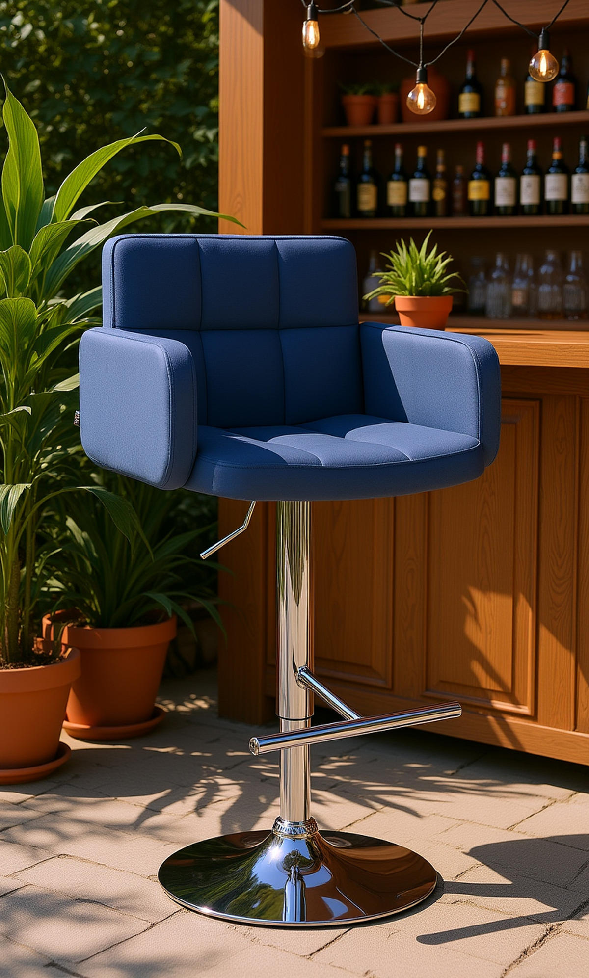 BARHOCKER Lausanne Samt chrom blau - Blau/Chromfarben, Textil/Metall (60/113/56cm) - TPFLiving