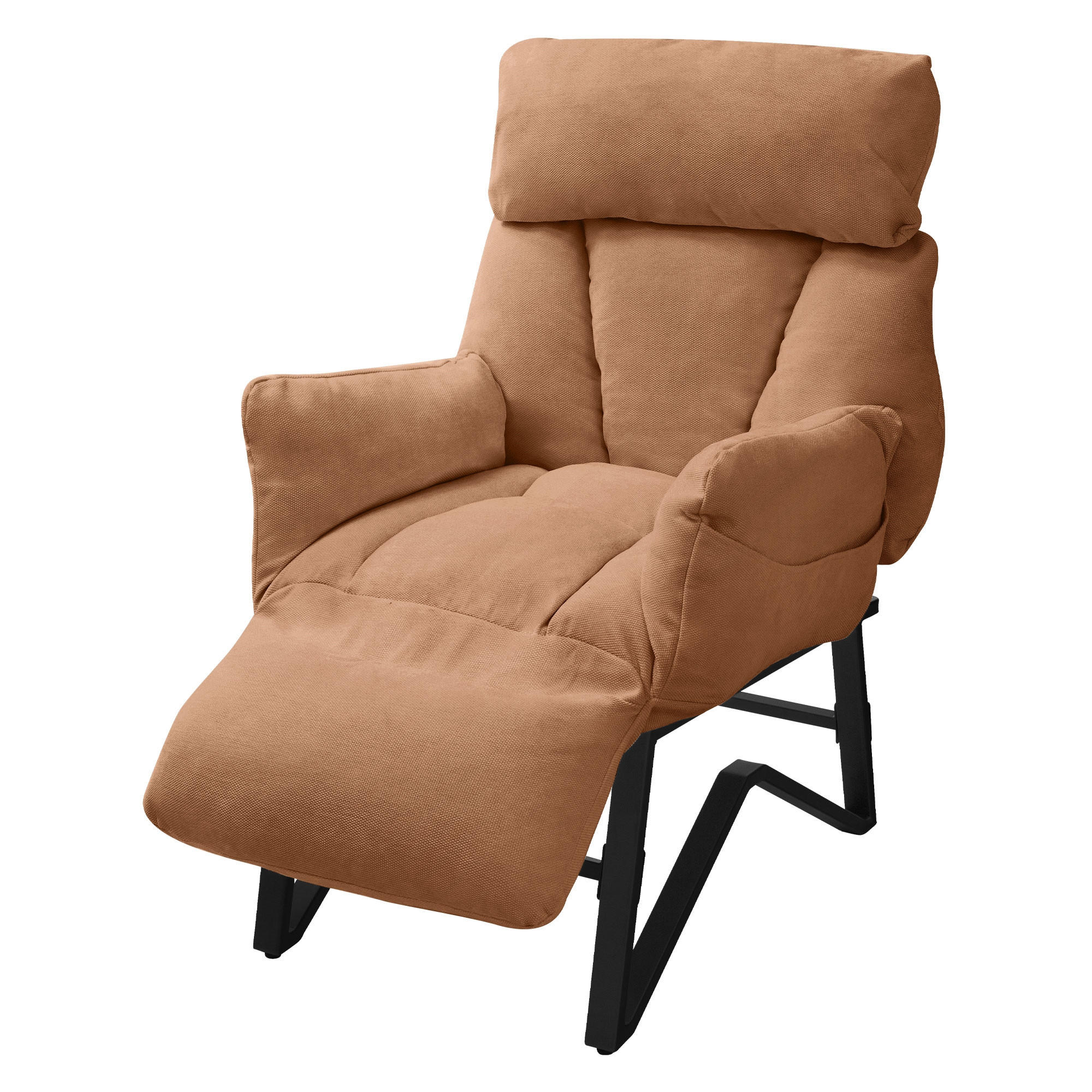 RELAXSESSEL Braun Leinenbezug verstellbar mit Armlehnen und Fußablage - Schwarz/Braun, Textil/Metall (85/102/82cm) - ML-DESIGN