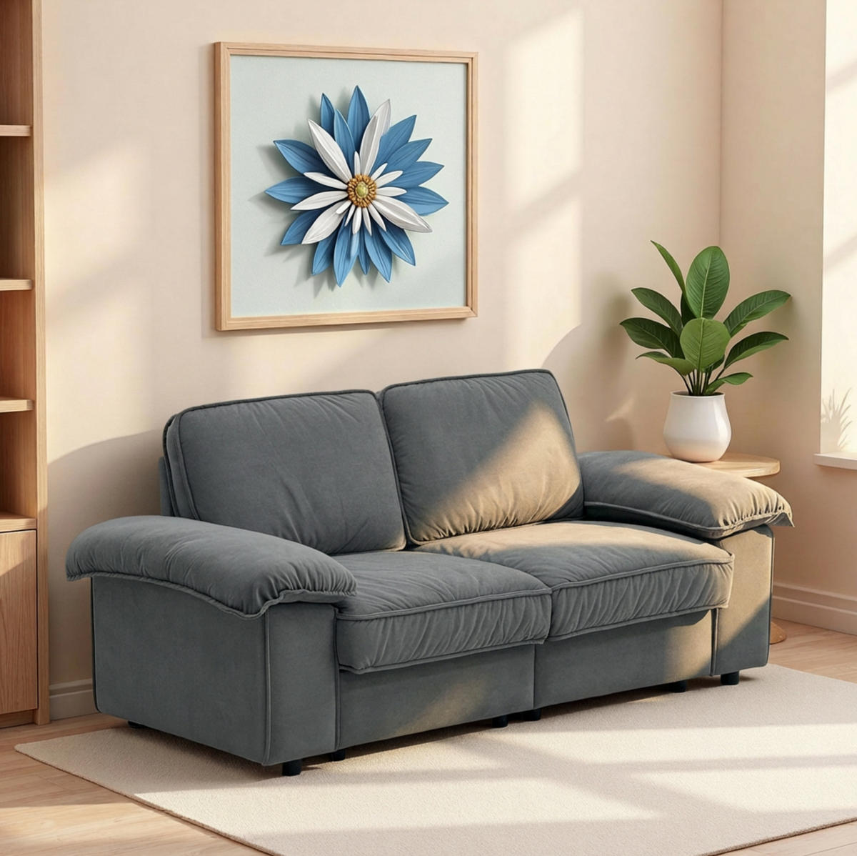 SOFA mit Stauraum und Taschenfederkern 61 cm Sitztiefe 201/91/89 cm Grau - Grau, Textil (91/89/201cm) - Redom