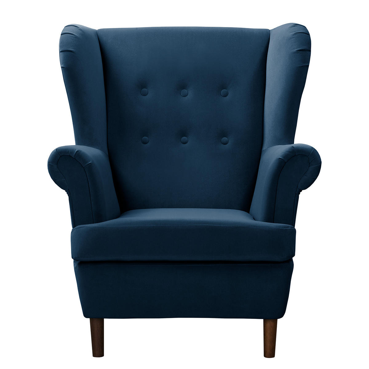 OHRENSESSEL - Dunkelbraun/Dunkelblau, Birkenholz/Textil (85/101/89cm) - home24