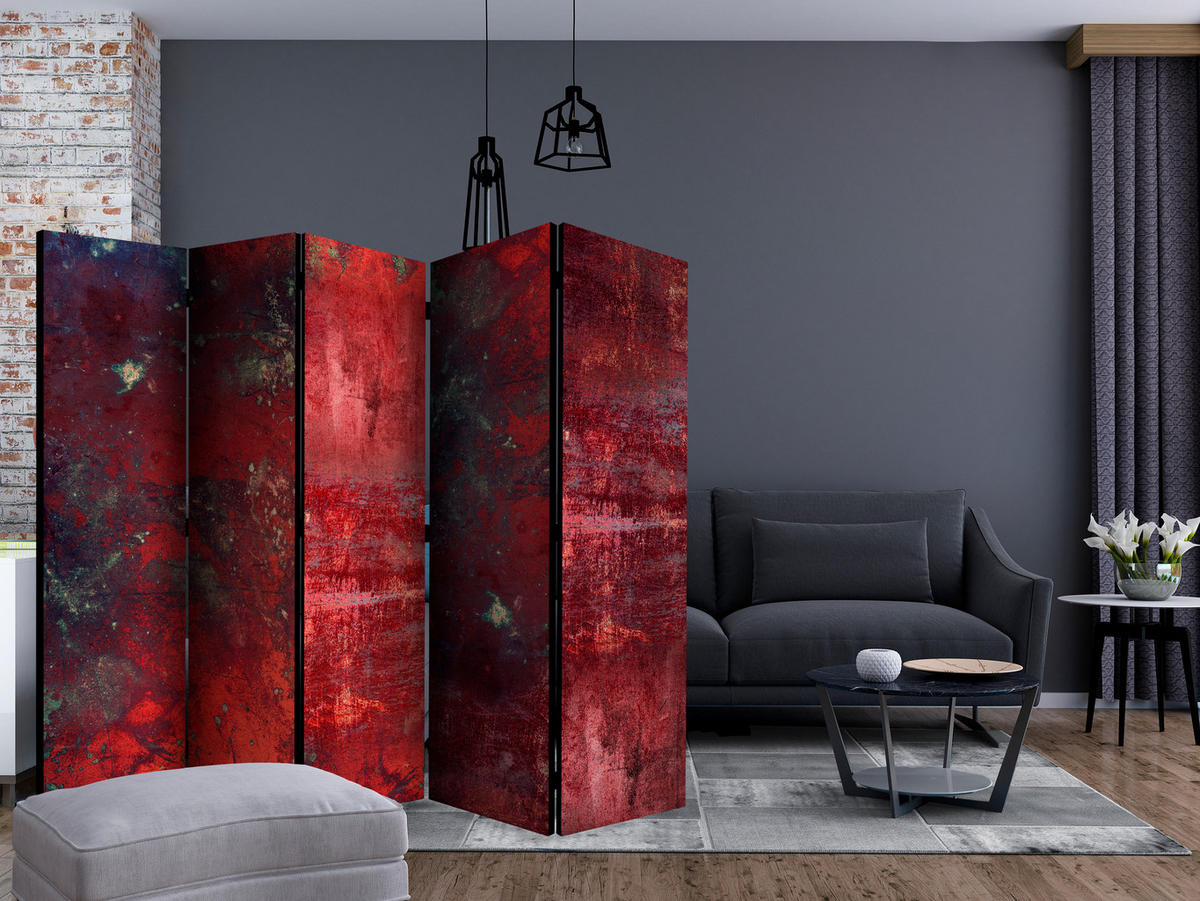PARAVENT Beidseitig Bedruckter 5-tlg 225x172 cm Beton - Rot, Holz/Textil (225/172/3cm) - Muralo