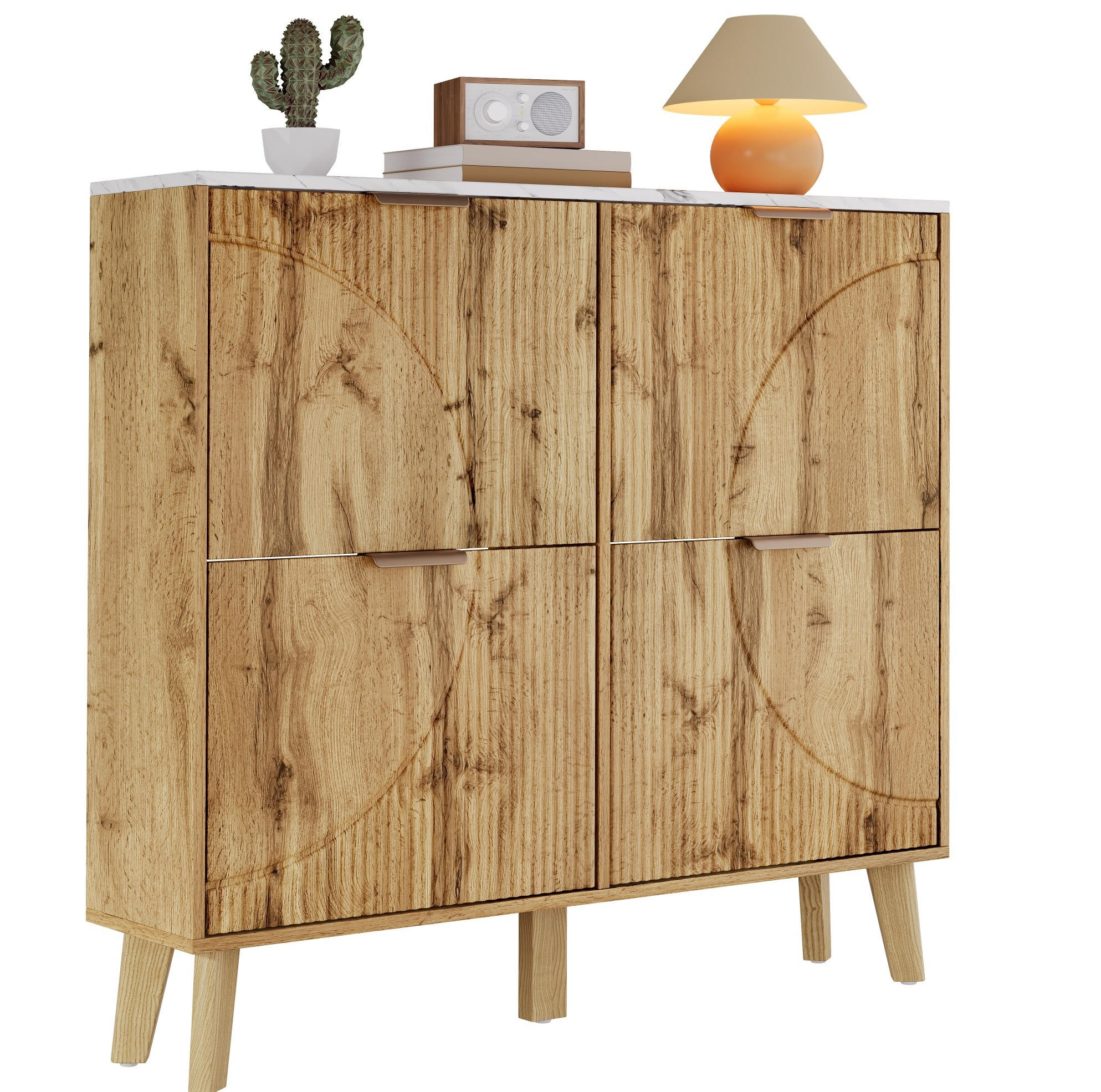 SCHUHSCHRANK 105/24/95,5 cm mit 4 Klapptüren, MDF in Holzoptik mit Platte in Marmoroptik, Natur - Naturfarben, Holzwerkstoff (105/95.5/24cm) - Redom