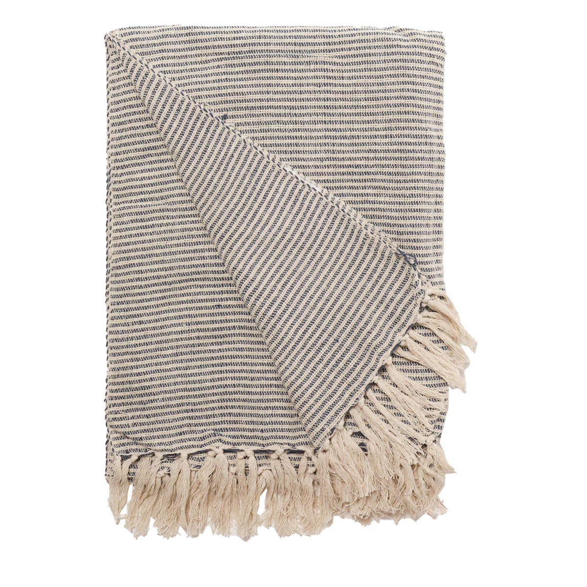 DECKE Flechten 130x180 cm, 100% Baumwolle, Natur-Dunkelblau - Dunkelblau, Textil (130/180cm) - Au Maison