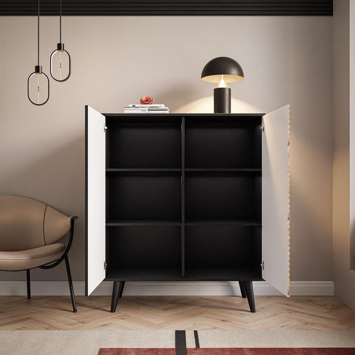 KOMMODE CONE KD104 - Eichefarben/Schwarz, Holzwerkstoff (104/125/39cm) - Lookway