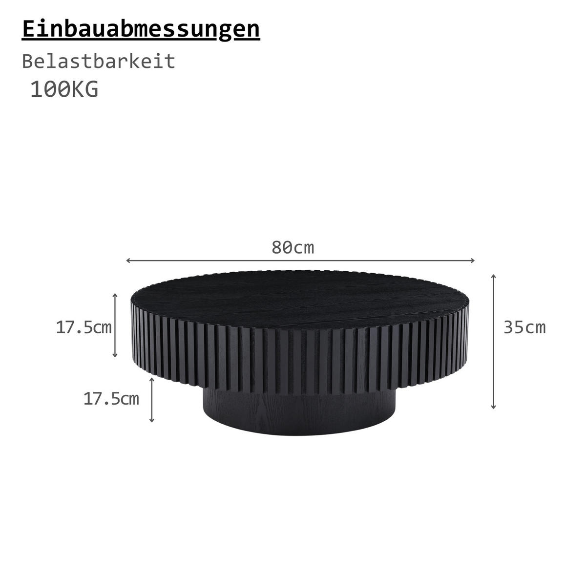 COUCHTISCH 80/80/35 cm rund mit handgefertigter Kante und pflegeleichter Oberfläche, Schwarz - Schwarz, Holzwerkstoff (80/80/35cm) - Redom