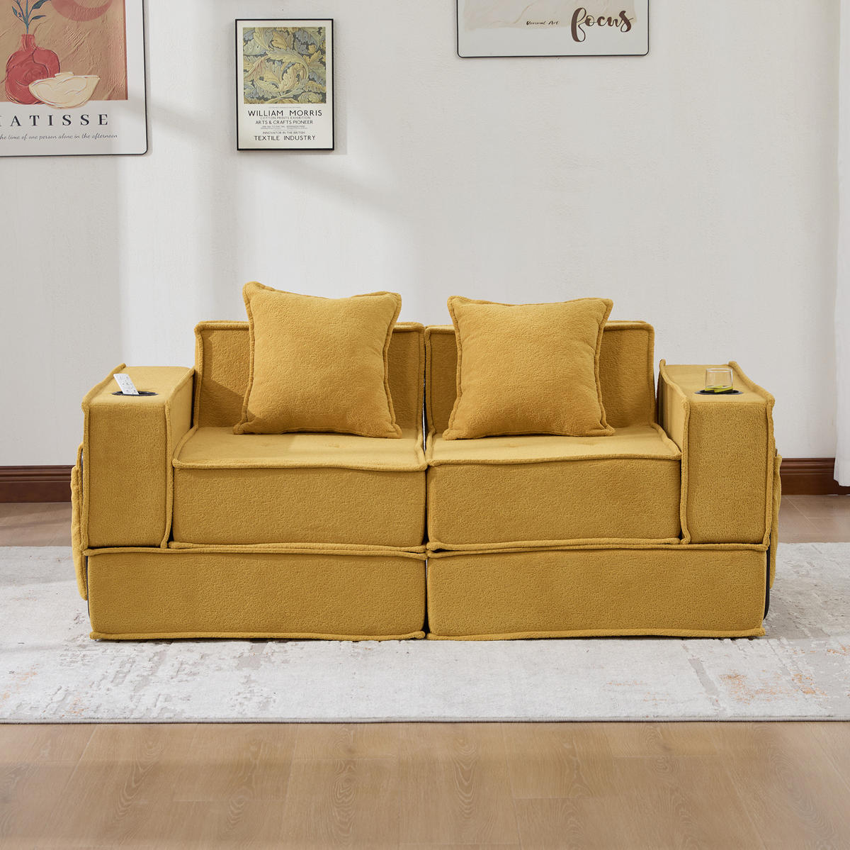 SOFA 2-Sitzer modular ca. 162 x 78 x 66 cm Chenille Mustard Yellow - Gelb, Holzwerkstoff (78/66/162cm) - Meubliv