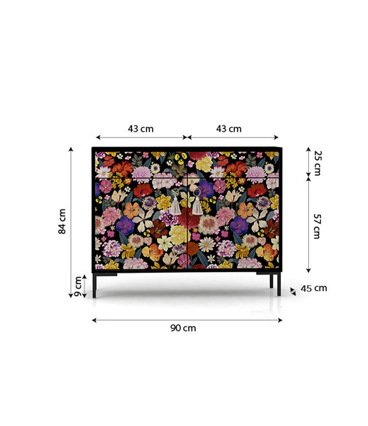 SIDEBOARD MDF 2 Türen und 2 Schubladen mit Waldmuster ALISE WILD BEAUTY - Schwarz, Holzwerkstoff (90/84/45cm) - RNT By Really Nice Things