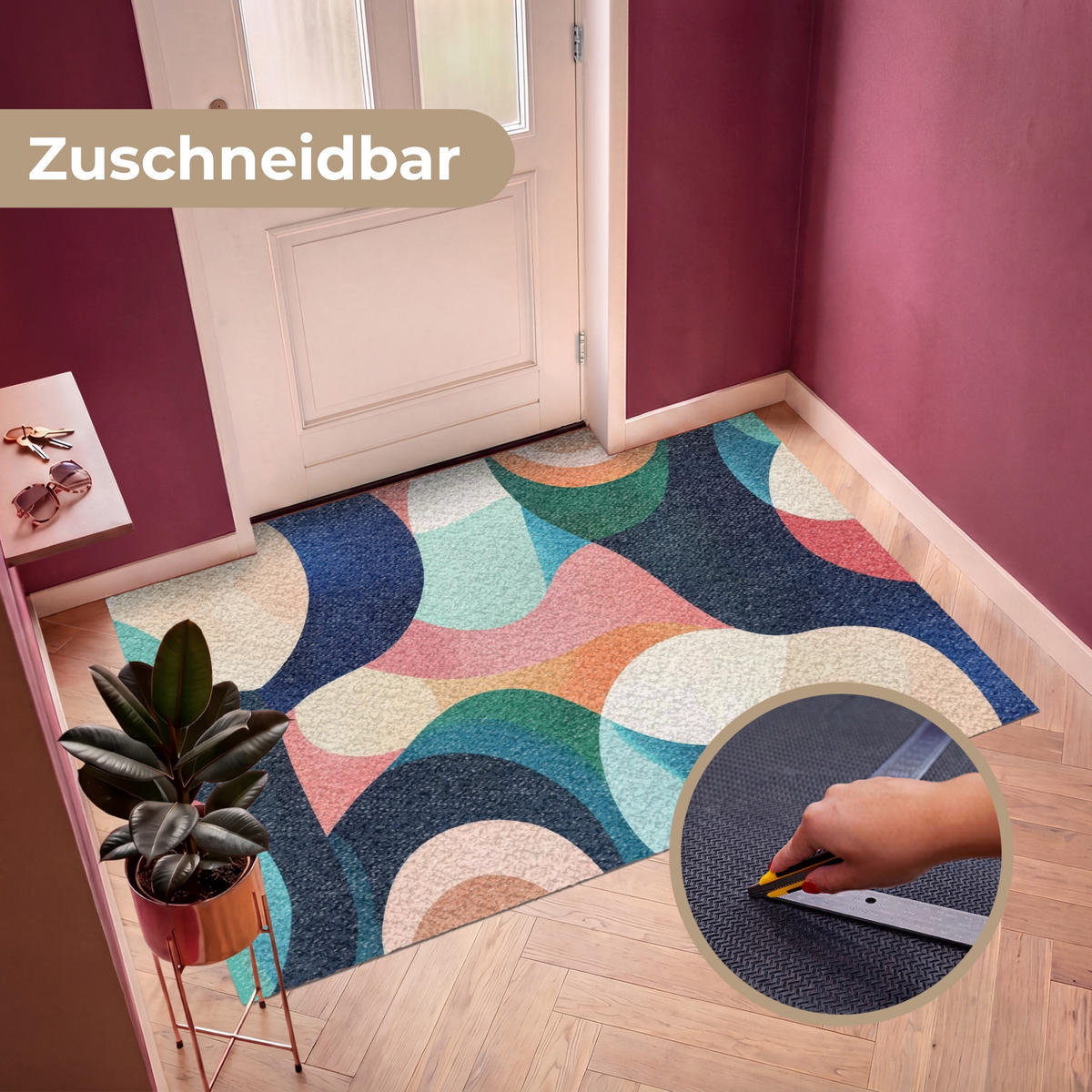 FUSSMATTE Abstrakt - Blau - Rosa Fußabtreter 180x120 cm - Multicolor, Kunststoff (180/120cm) - MuchoWow