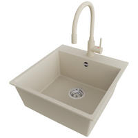 GRANITSPÜLE Riga, 2-er set Beige 48/50 cm 1 Becken + Küchenarmatur 38/14 cm + Ablauf-Set ab 50er Unterschrank - Chromfarben/Beige, Kunststoff (48/20/50cm) - Primagran