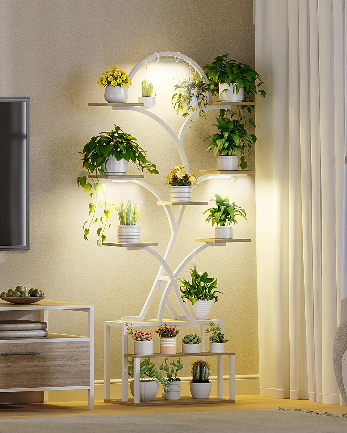 PFLANZENREGAL LED Pflanzenregal 10 Ebenen Holz Metall - Weiß, Metall (82.5/168.5/30cm) - Kaket