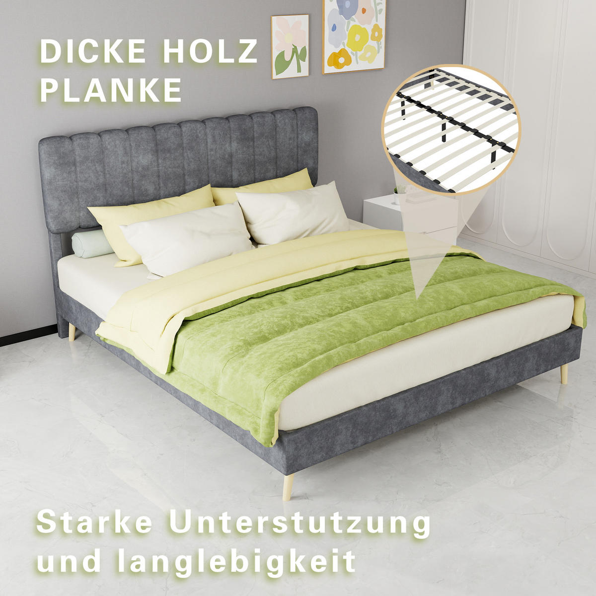 POLSTERBETT 160/200 cm DE-35459 mit Kopfteil Grau - Grau, Metall (160/200cm) - ComfortXL