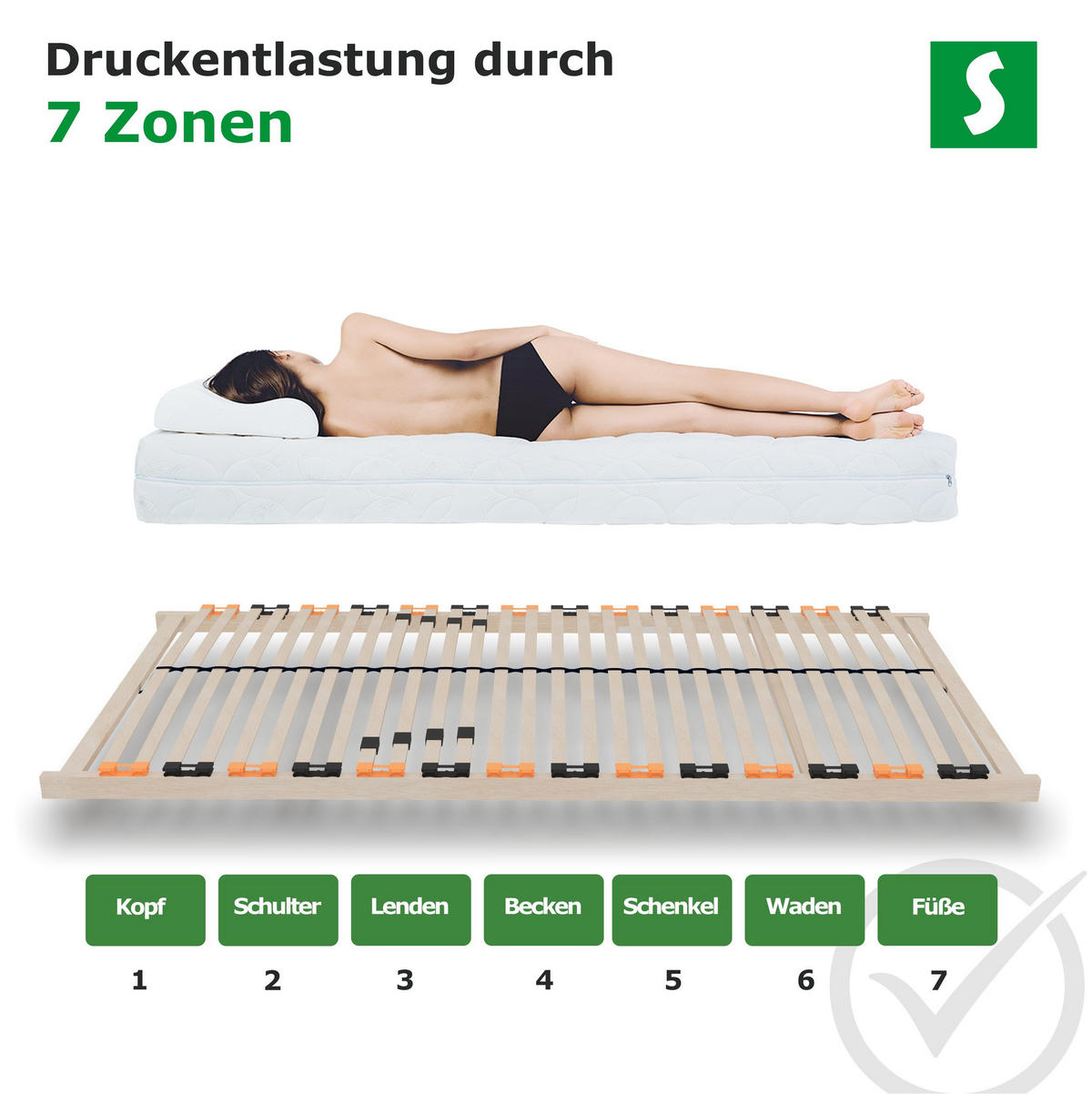 LATTENROST ErgoActive – 90/200 cm, 7 Zonen, Kopfteil verstellbar - Eschefarben, Holz/Metall (90/200cm) - Schlaftroll
