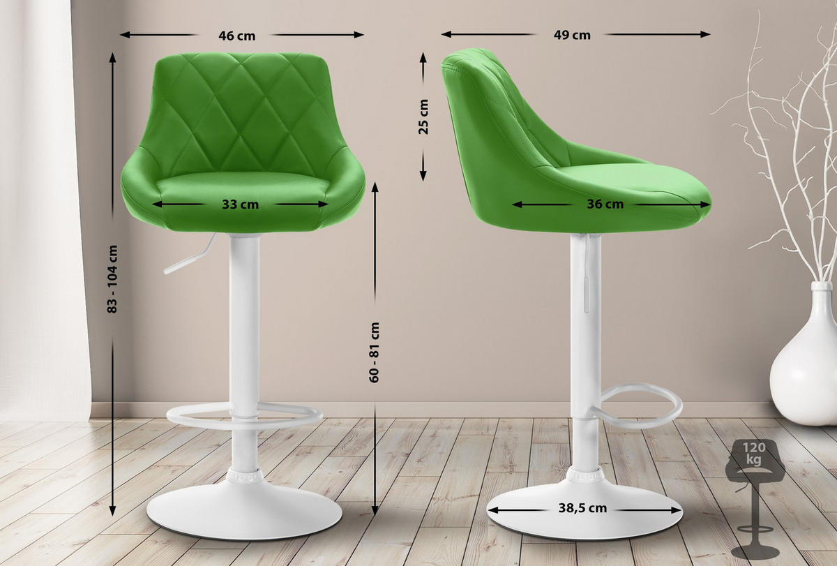 BARHOCKER Lederlook grün - Weiß/Grün, Textil/Metall (46/83/49cm) - CLP