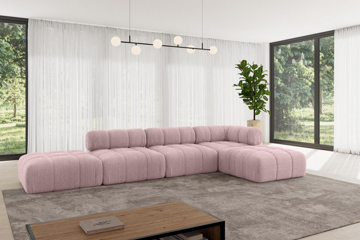 ECKSOFA modulares Sofa Kerru-L2 - 380x190x70 cm Rosa Cord - Rosa, Holzwerkstoff/Textil (380/190cm) - ALTDECOR