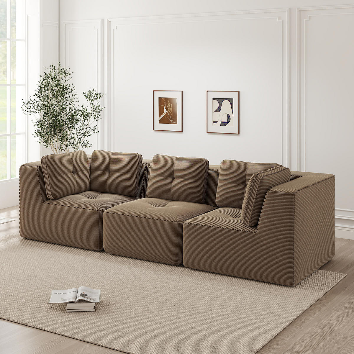 3-SITZER Sofa 297×104×69 cm Cordstoff rahmenlos modular, braun - Braun, Textil (104/69/297cm)