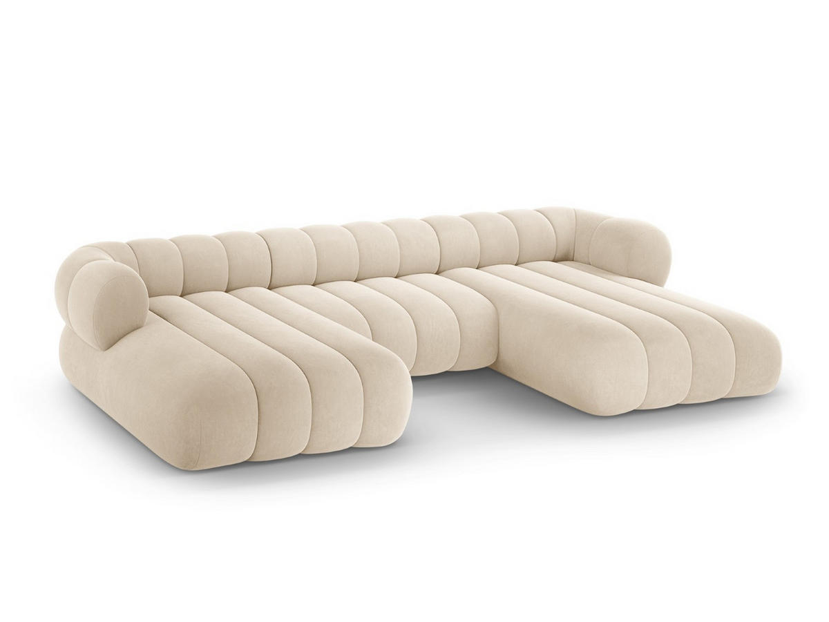 PANORAMASOFA Koge aus Samt leichtes beige 6 Sitzplätze - Creme, Textil (165/70/348cm) - Cosmopolitan Design