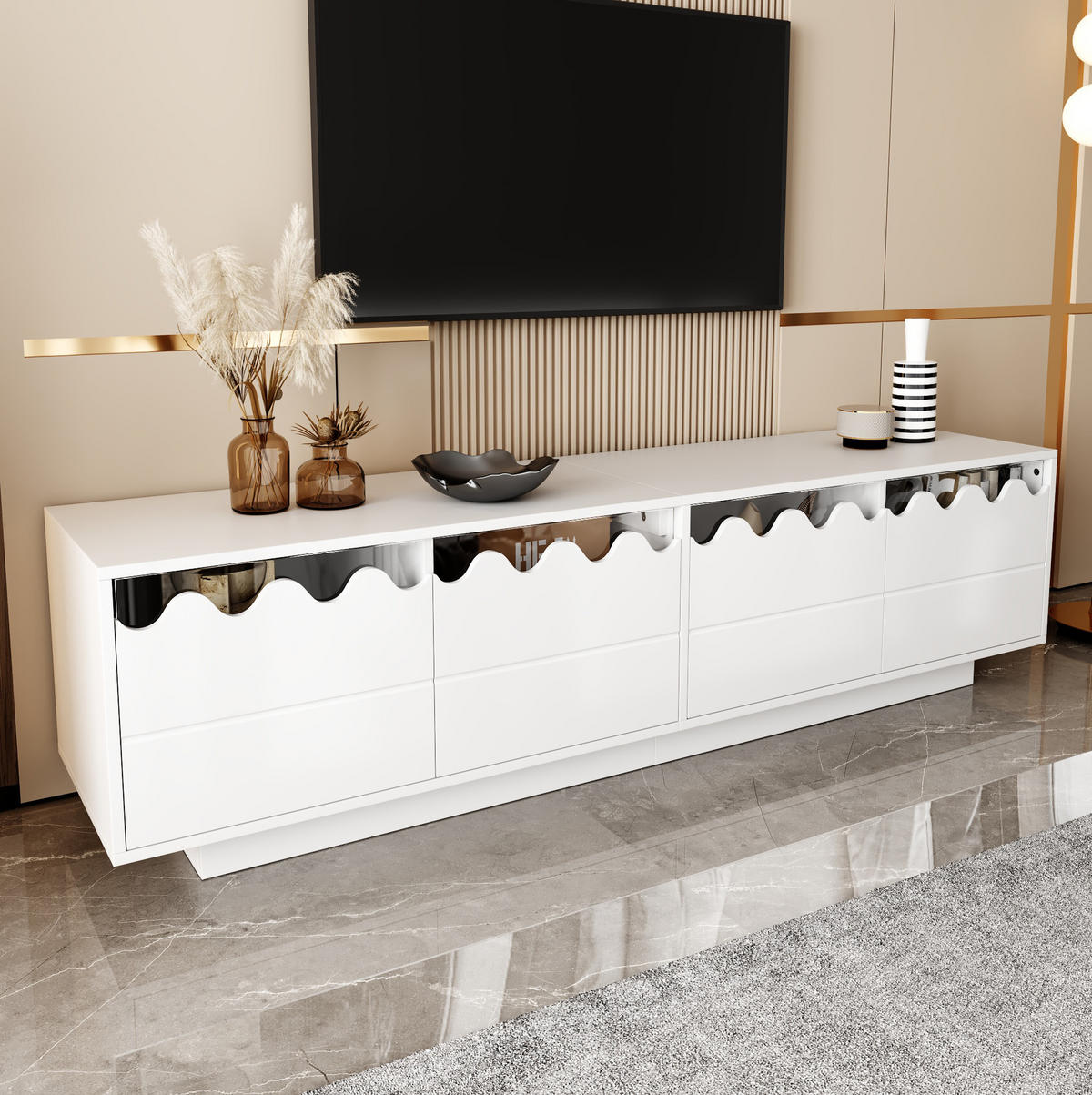 LOWBOARD 170/40/45 cm aus MDF und Spanplatte mit Wellen-Design Weiß - Weiß, Holzwerkstoff (170/40/45cm) - Modenvie