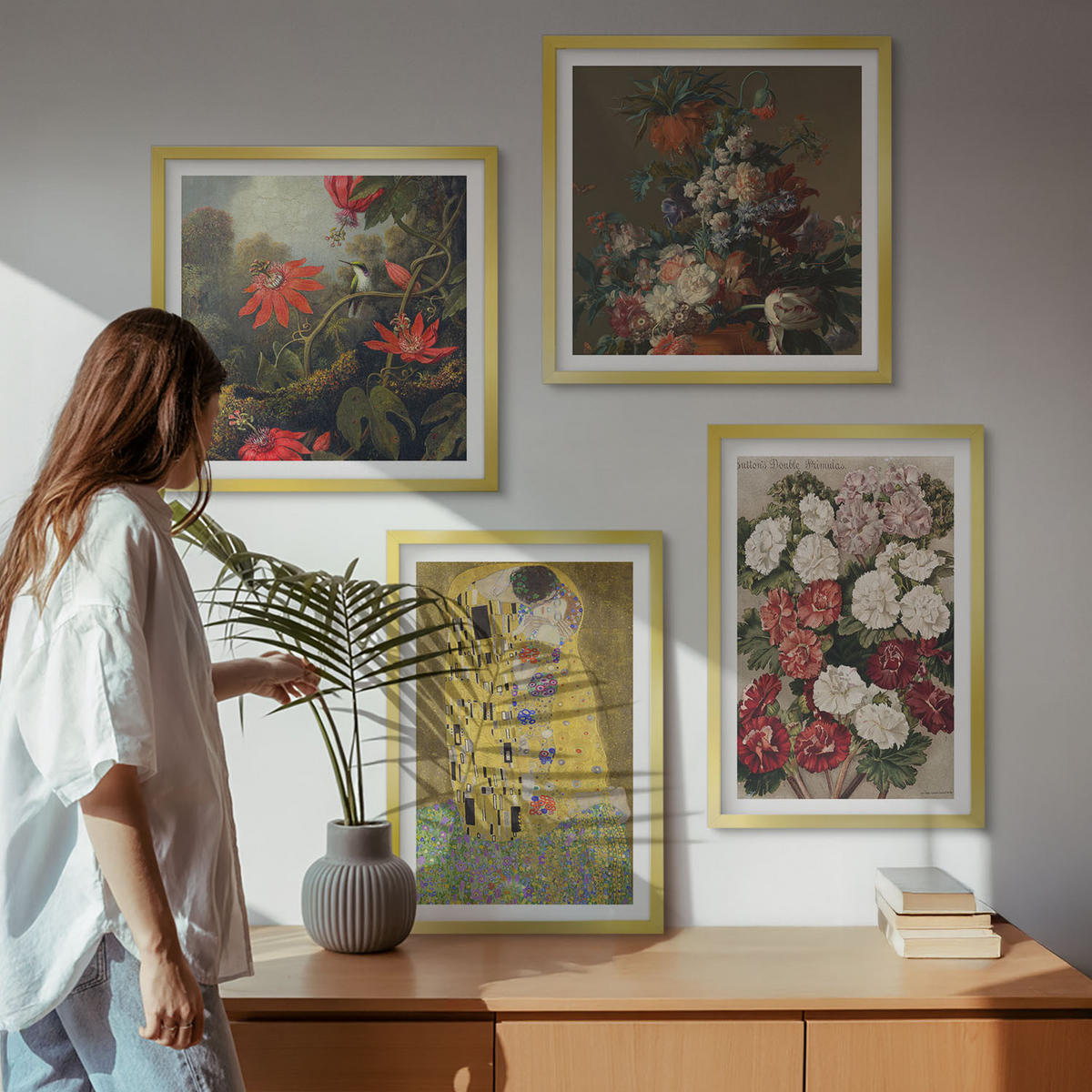 BILDER SET 4er Set - 50x50 cm & 40x60 cm Goldrahmen - Blumen des Baumes (Gemälde von Klimt) - Goldfarben, Kunststoff (50/50cm) - TULUP